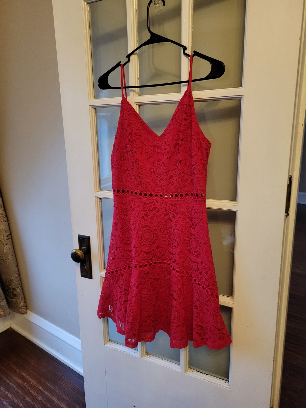 Francesca's Collections Red Lace Mini Dress with Spaghetti Straps Medium - Picture 4 of 15